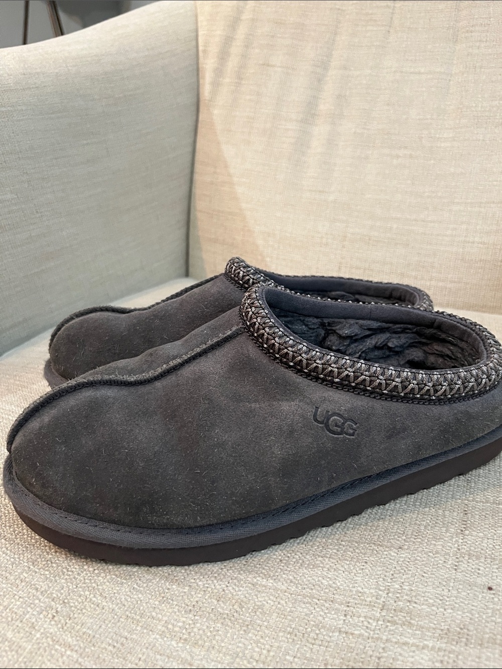 UGG Women’s Tasman II Slip-On Suede Clog — Charcoal Gray